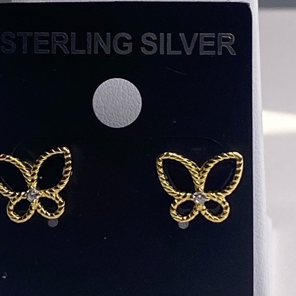 BLACK ONYX & GOLD BUTTERFLY EARRINGS - Picture 2 of 2